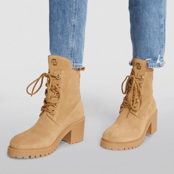 Maje Suede Lace Up Ankle Heel Boots - Picture 1 of 4
